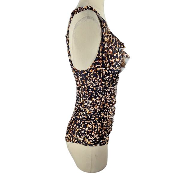 DKNY Black Animal Print Ruffle Plunge Underwire 1 Piece Swimsuit Women's Size 10 - Picture 2 of 5